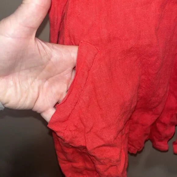 Fenini Womens Orange Linen Button Up Jacket XL Pockets Flowy Quiet Luxury Classy - Picture 2 of 10